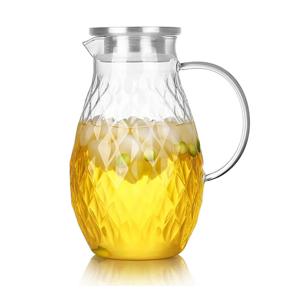 Glass Pitcher for Hot//Cold Juice Cocktail 1800ml Tea Water Jug Pitcher 1.8L Glass Water Jug Carafe with Stainless Steel Lid Coffee Milk