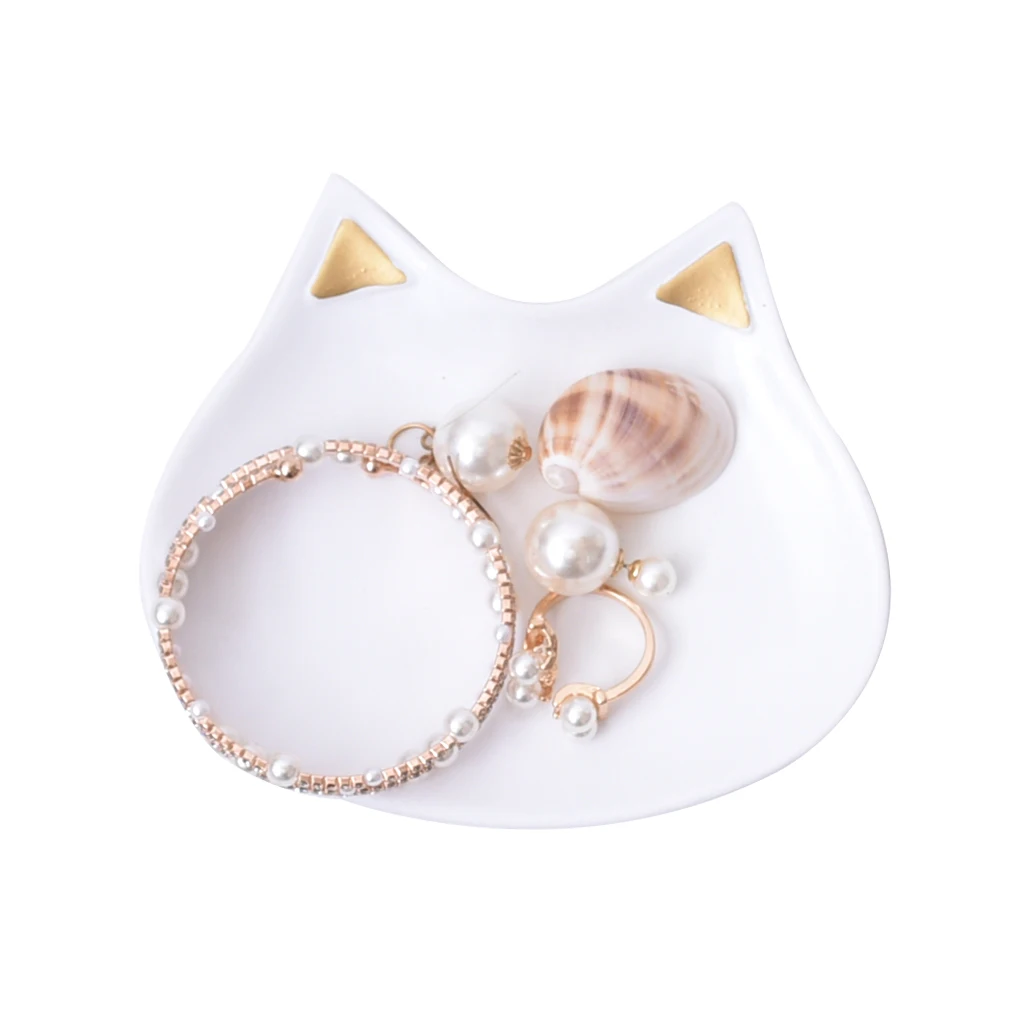 Cute Cat Ear Shape Dish Tray Plate Earrings Necklace Bracelet Jewelry Display Organizer Room Decorations