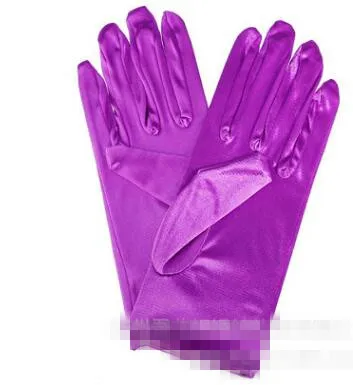 purple Женская эластичная атласная перчатка Дамская короткая Солнцезащитная перчатка Женские перчатки для танцев и выступлений R268 - Цвет: purple
