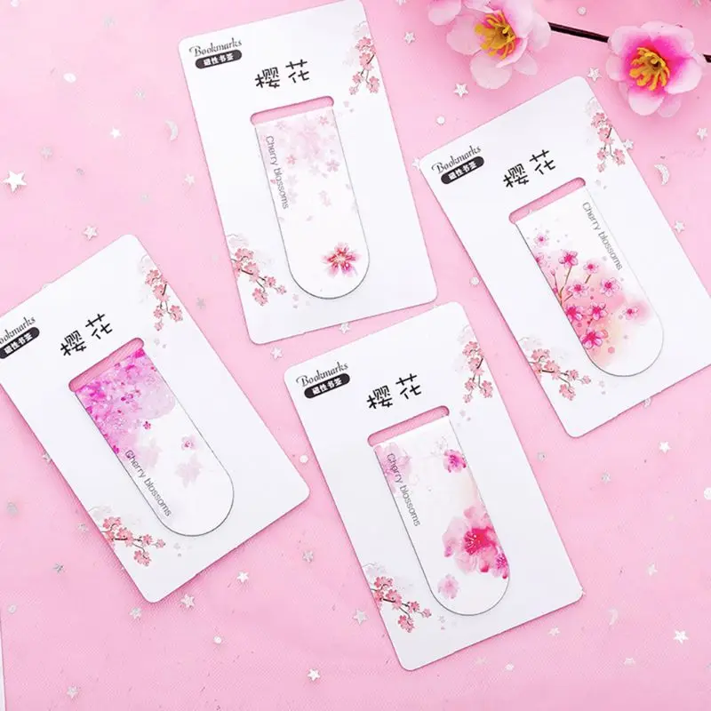 

4pcs/set Cherry Blossoms Magnetic Bookmark Book Marker Page Clip Office Supplies Student Stationery Souvenir Collection Kids Gif