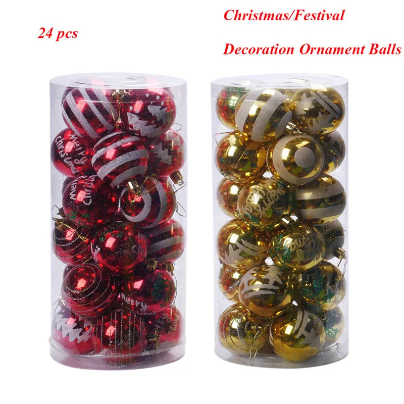 

24Pcs/Set Large Size 6cm Christmas Baubles Glitter Chic Round Christmas Balls Ornament New Year Christmas Tree Decorations