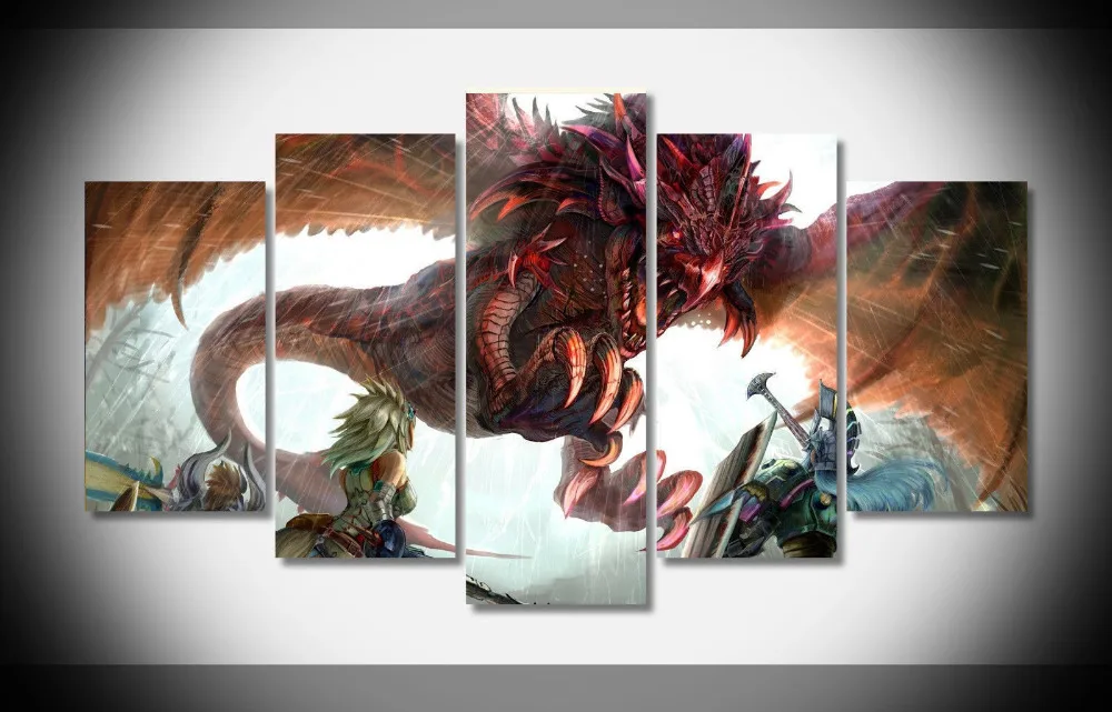 

Large Framed decoration print canvas Monster Hunter 4 anime 5 pieces