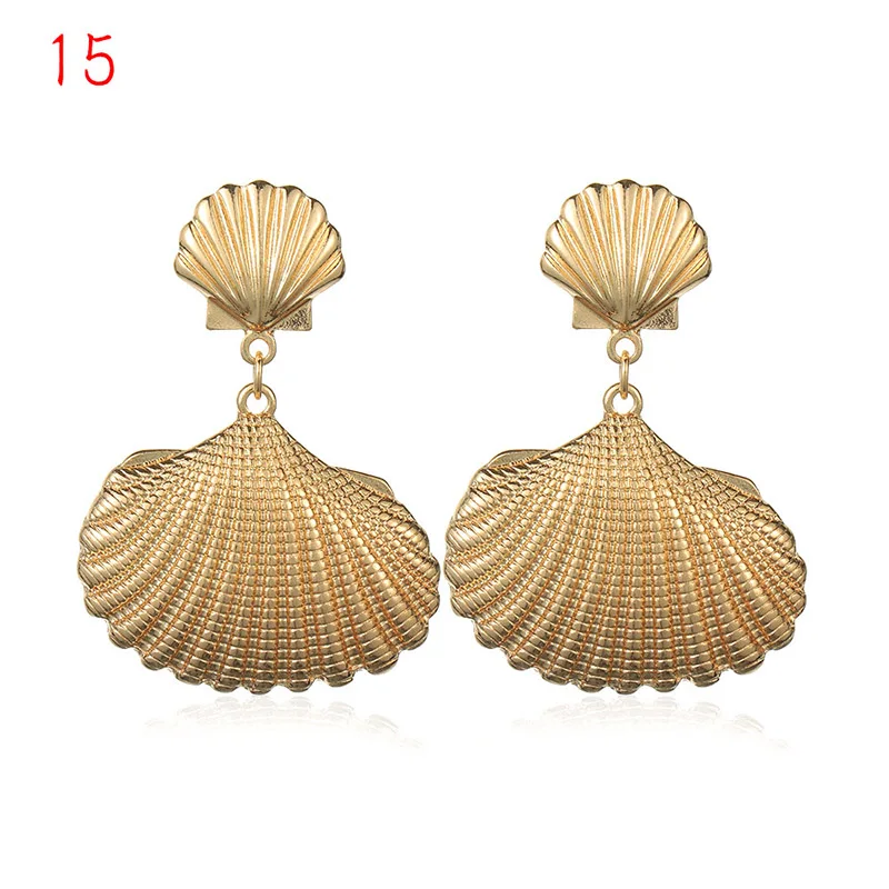 1Pair Summer Retro Fashion Shell Earrings Women Gold Color Geometric Irregular Starfish Conch Statement Jewelry Accessories