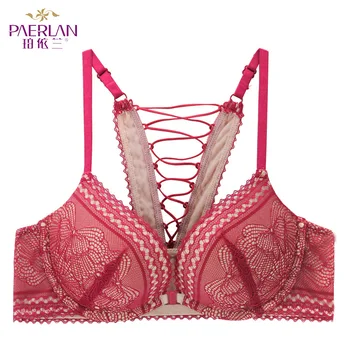 

PAERLAN Front Buckle Deep V Comfortable Women's Underwear Sexy Lace Adjustable Fashion Contrast Color Breathable Bra