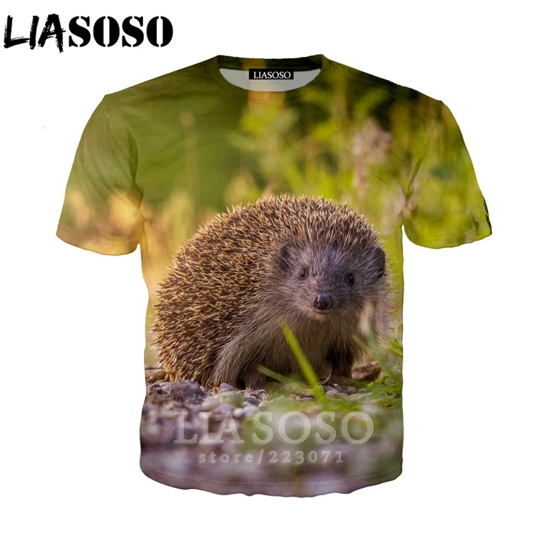 

LIASOSO Summer New Men Women Sweatshirt 3D Print Animal Hedgehog T Shirt Fashion Short Sleeve Top Round Neck Loose Pullover B104