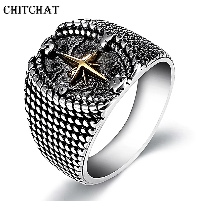 

Cool Punk Sailing Anchor Ring Silver Gold Color 316L Stainless Steel Size 8~12 Biker Rings For Rocker Gifts anillos