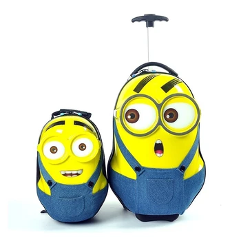 

3D cartoon little yellow man set rolling luggage children trolley suitcase boys travel bag school bag girls cute trolley luggage