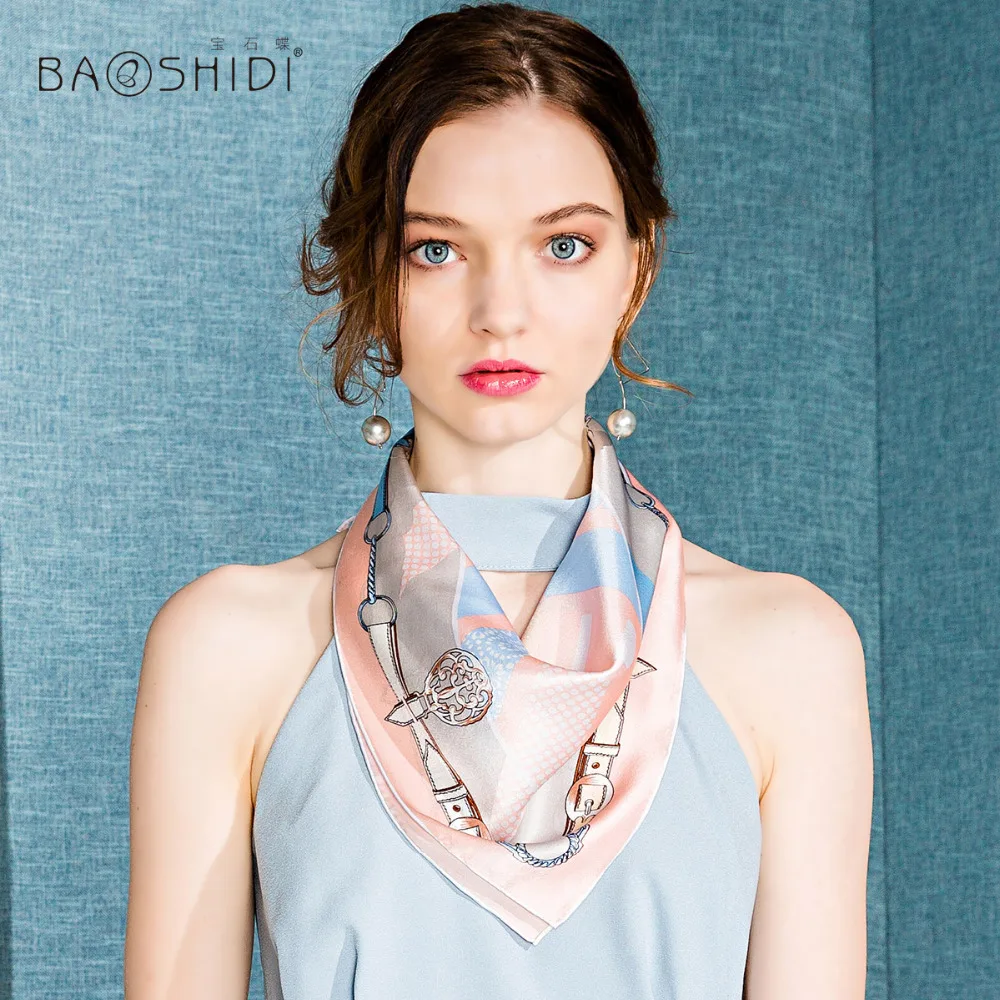Женский шарф BAOSHIDI из 100% шелка с квадратным вырезом 2017|square neck scarf|brand silk scarffashion scarf |