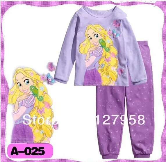 

Free Shipping brand Caluby, Boys Girls Sleepwear Children Cartoon Pajamas Kids long Sleeve Pyjamas, purple long-hair girls A-025