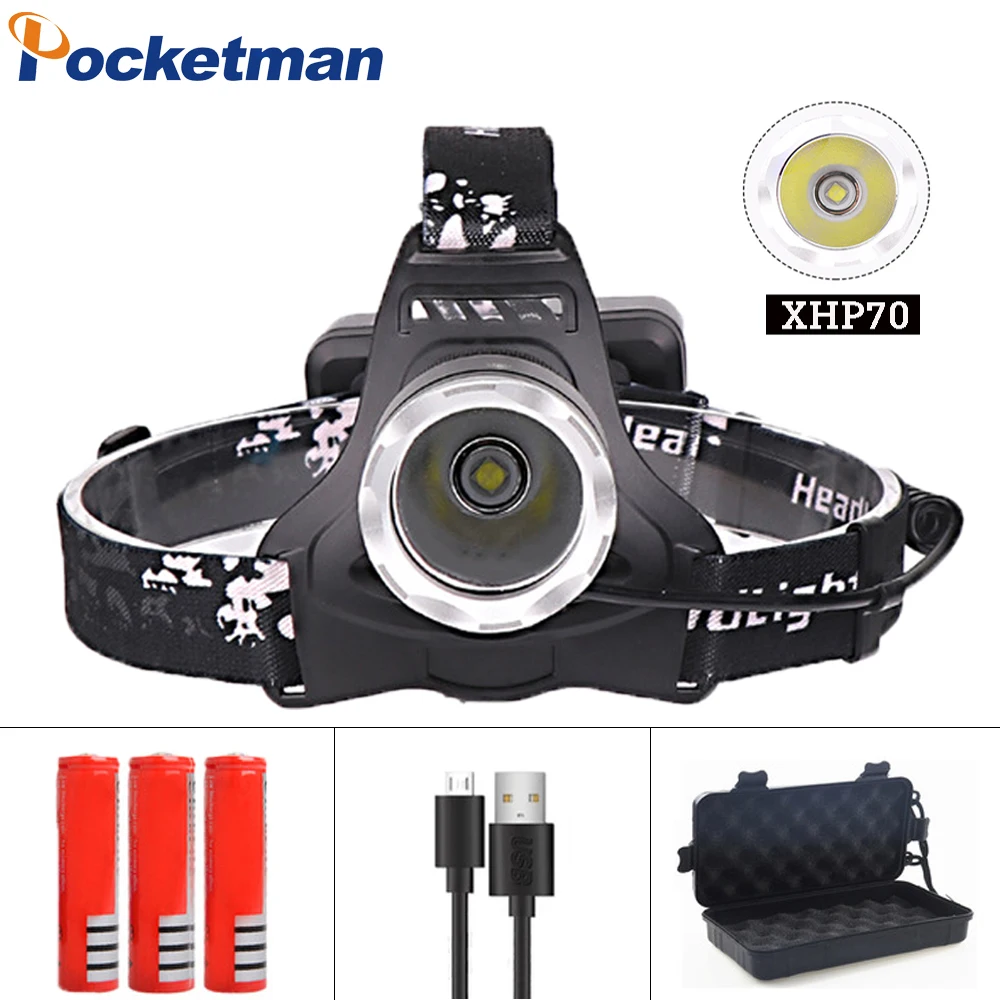 

Powerful Led Head Lamp XHP70 40000Lumen Headlight Zoom Rechargeable Flashlight Torch Lantern For hunting Fishing Head light