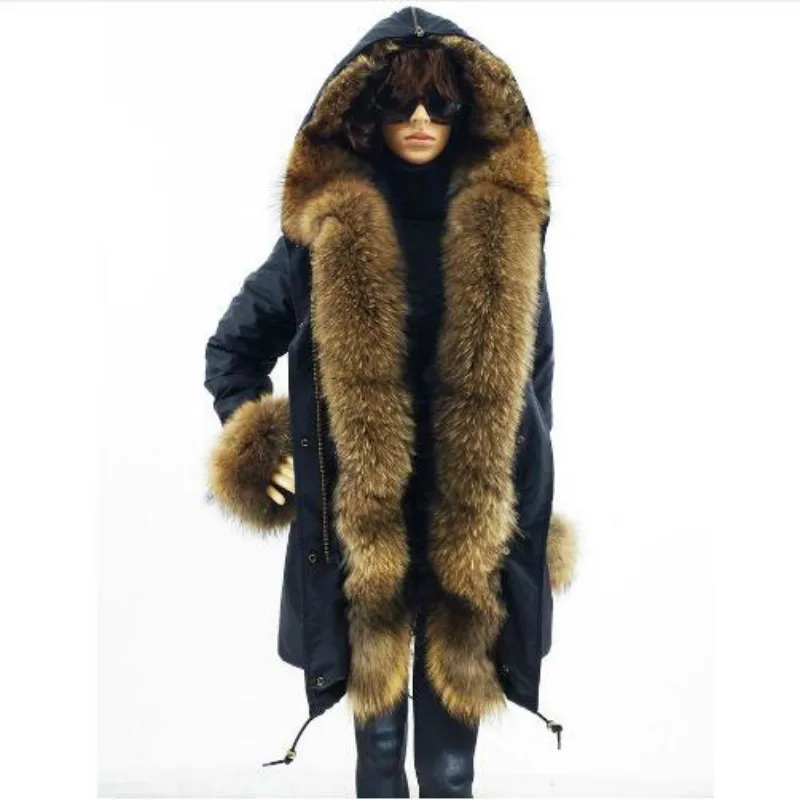 2022 new winter jacket natural fox fur collar outwear thick warm Artificial Fur Lining long  winter jacket