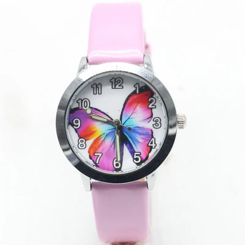 Модные женские часы-браслет для девочек кварцевые часы с бабочкой кожаный ремешок аналоговые Кварцевые Наручные детские часы