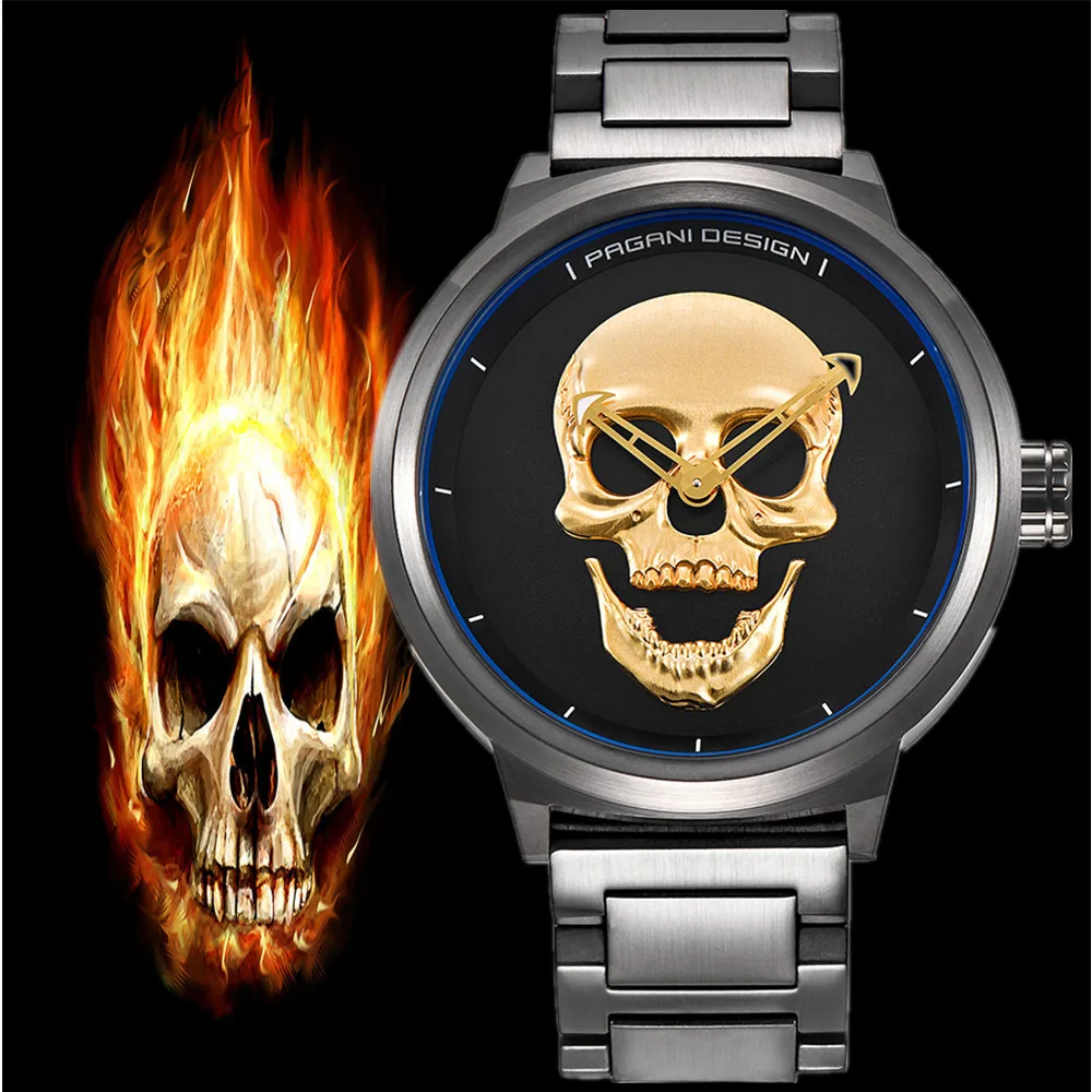 

PAGANI DESIGN Men Watch Punk 3D Skull Personality Retro Fashion Waterproof skeleton Quartz Watch Relogio Masculino mens gifts