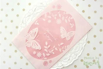

13x19cm Light Pink Oval Butterfly Gift Packing bag Cute flower Pouch Biscuit bag Party Favor Bag 300pcs/lot