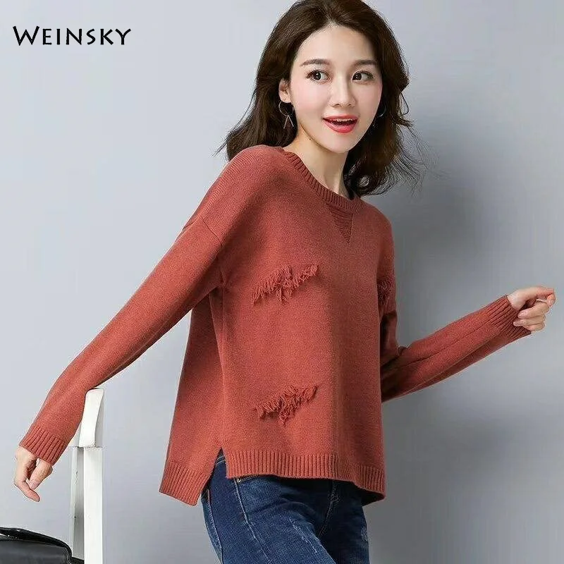 

Women Knitted Sweater And Pullovers Korean Fashion Style O-Neck Wool Sweaters Autumn And Winter 2019 New Black Yellow Sweater