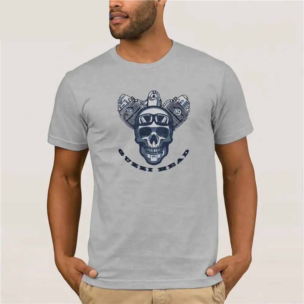 Moto Guzzi Head Twin Italian Bike Retro skull design Printed Grey T-Shirt Moto Guzzi Head Twin Italian Bike Retro skull design Printed Grey T-Shirt