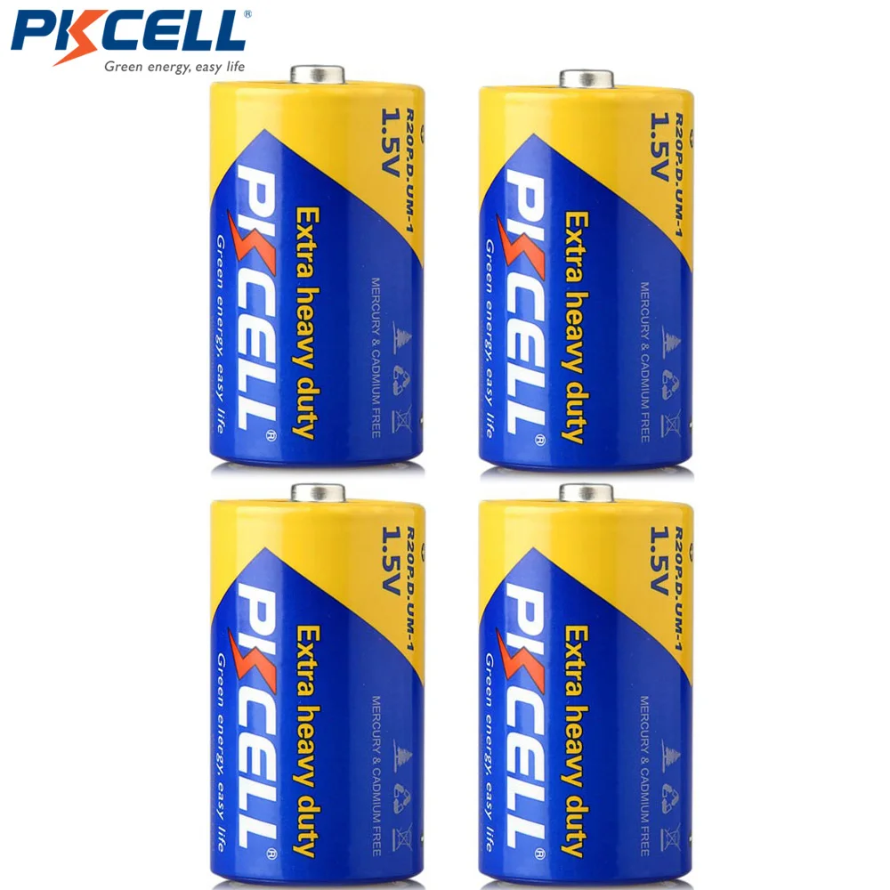 4 шт./лот PKCELL R20P размер D батарея 1 5 в сухая из углеродного цинка сверхмощная сухие