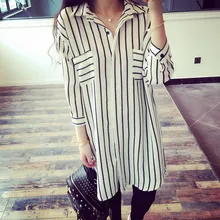 Liva Girl Chiffon Shirts Women’s Spring 2018 Office Lady Elegant Loose Tops Plus Size Black White Striped Blouses Female