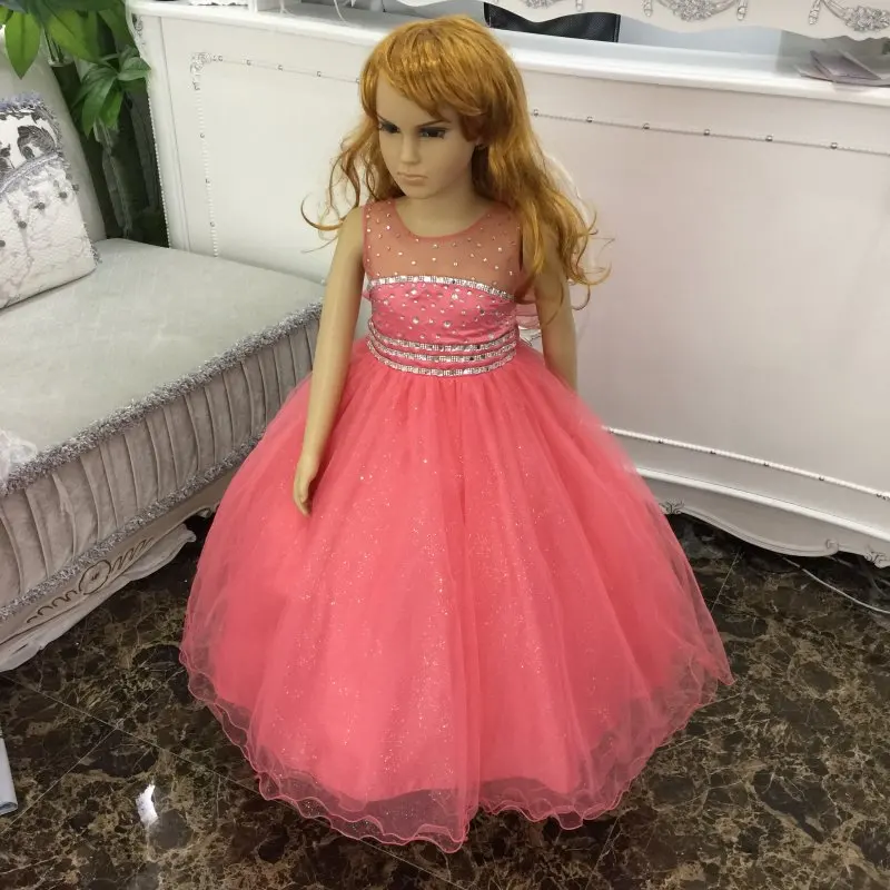 Factory Wholesale Kids Evening Gown 2016 New Coral Flower Girl Dresses