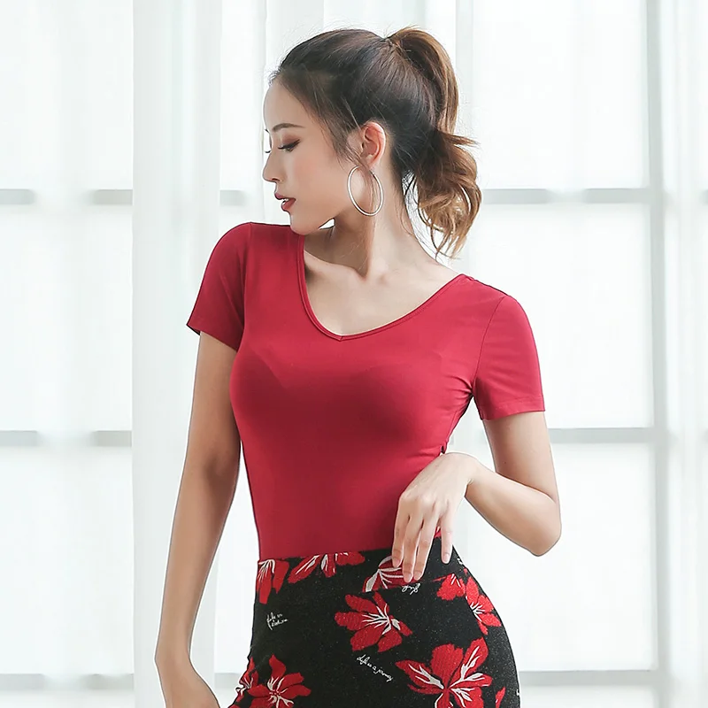 Latin Dance Tops Ladies Short Sleeve Crossed Back Adults Salsa Tango Dancing Clothing Practice Performance Dance Wear PY060