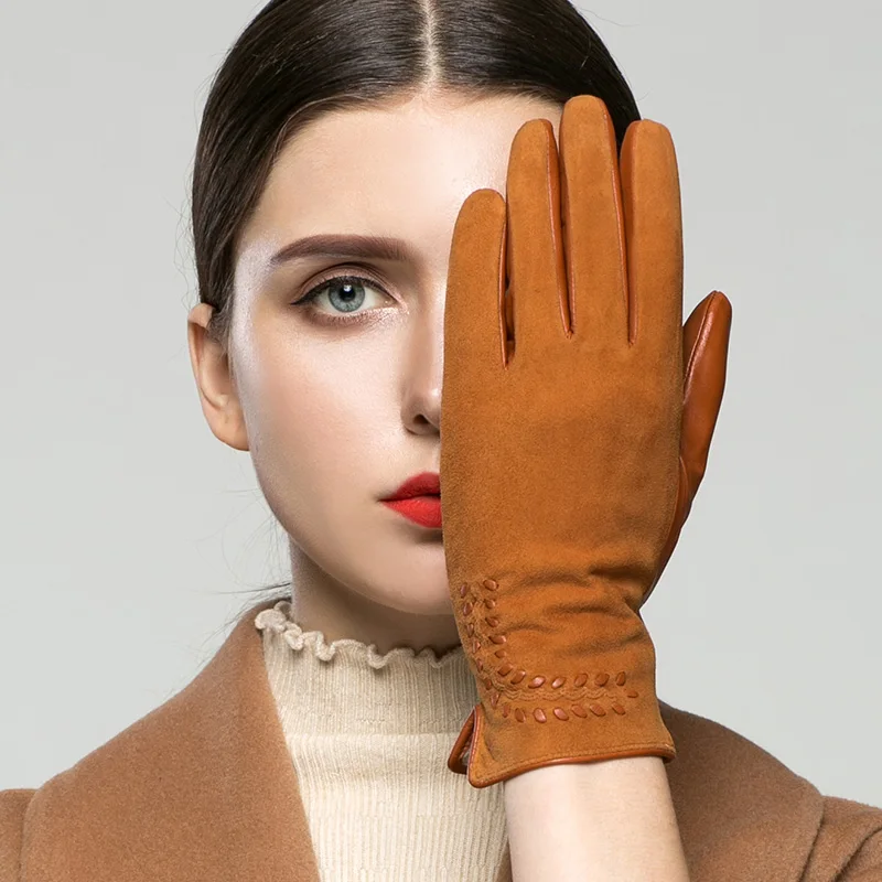 KLSS Brand Genuine Leather Women Gloves High Quality Goatskin Glove Fashion Elegant Lady Driving For Winter Klss2303