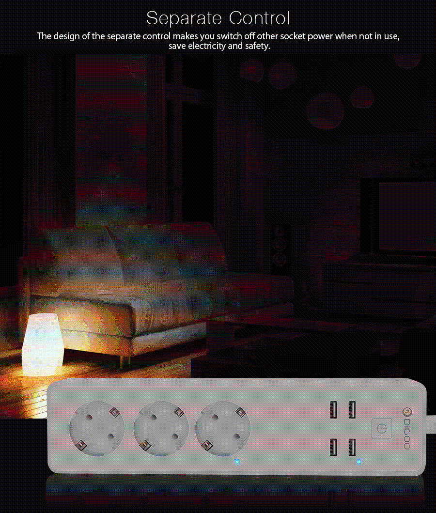 DIGOO DG-PS01 ЕС Plug Smart мощность полосы работать с Alexa умный дом USB порты и разъёмы дистанционное управление четыре розетки 2200 Вт прочный