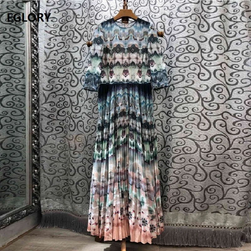 

100%Cotton Long Dress 2019 Autumn Fashion Party Events Women Vintage Prints 3/4 Sleeve Elegant Long Maxi Dress Club Party Ladies