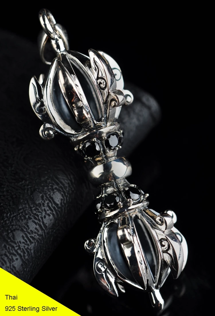 

925 Sterling Silver Retro Vajry Pestle Necklace Pendant Men Thai Silver Fine Jewelry Gift CH051891