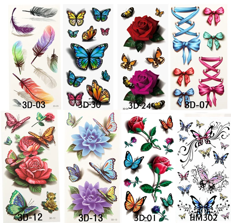 8Pcs Vintage Rose 3D Temporary Tattoos  Body Art  Flash 