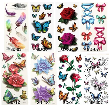 

8Pcs Vintage Rose 3D Temporary Tattoos Body Art Flash Tattoo Stickers Waterproof Styling Henna Tattoo Decor Transfer Stickers