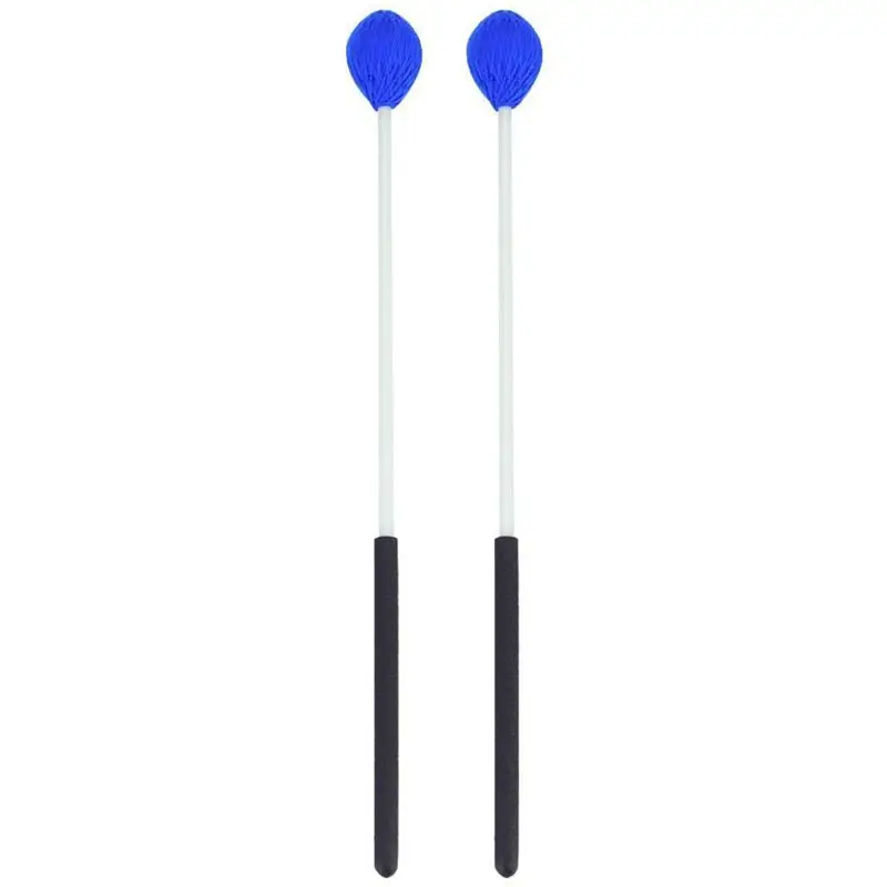 1 пара Mallets Marimba, перкуссионные Mallets с синей головой пряжи и гладкой деревянной ручкой для начинающих