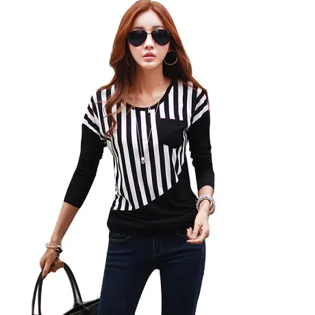 new 2017 winter autumn woman lady casual cotton stripe font b shirt b font tee top