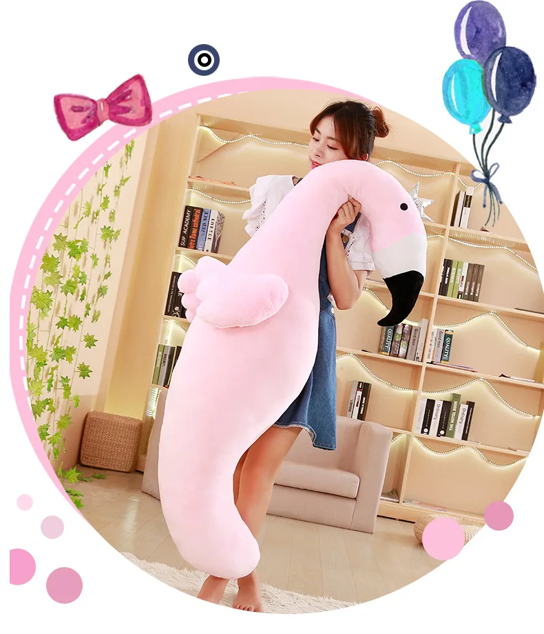 85/100cm Cute Sleeping Pillow Cartoon Plush Pillow Soft Pregnant Woman Pillow Animal Stuffed Back Support Cushion Flamingo Dolls