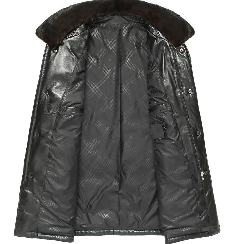Натуральная кожа куртка зимняя куртка Для мужчин норки меховой воротник из натуральной овечьей кожи пальто для Для мужчин Теплый пуховик хлопок Chaqueta Hombre MY1737