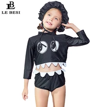 Lebesi девушка Bathingsuit детей купальник из двух частей Купальники для малышек черно-белой печати пляжная одежда с длинным рукавом Одежда заплыва cap