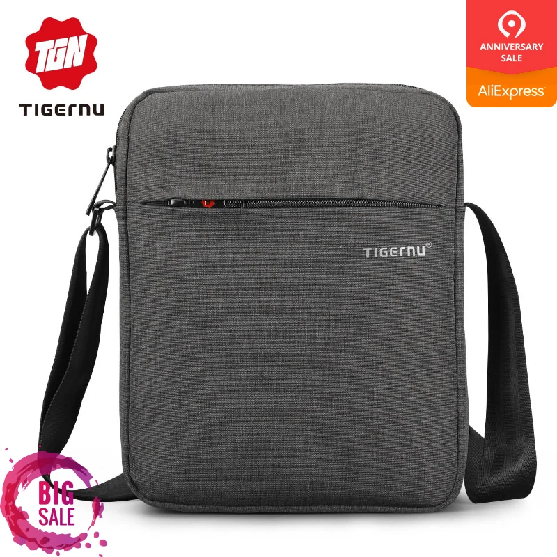 

Tigernu 9.7 inch Waterproof Men's Messenger Bags Fashion Bussiness Crossbody Bags for Male 3.5L Travel Handbag Gray Shoulder Bag