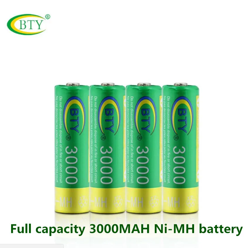 4xBTY Genuine Full Capacity 3000mAh AA Battery 1.2V Ni MH Rechargeable