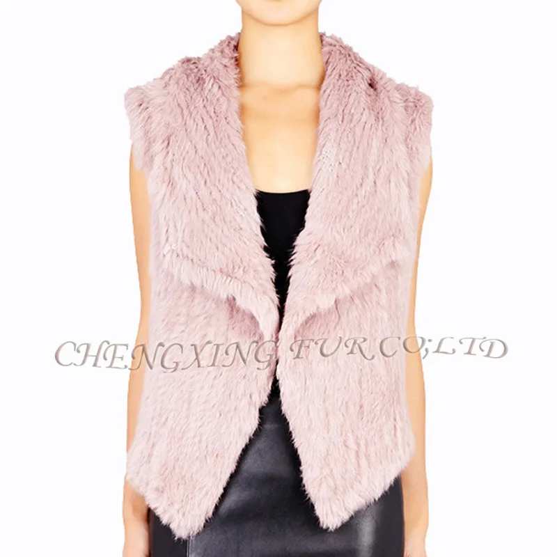 

CX-G-B-192 New Knitted Genuine Rabbit Fur Vest Female Warm Sleevless Fur Jacket Irregular Real Rabbit Hair Gilet For Women