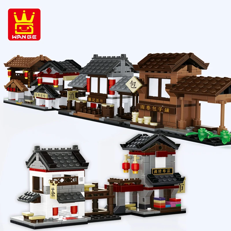 

China street View Compatible Legoing Architecture City Food Shop House Dinner Restaurant Model Building Blocks Bricks toys