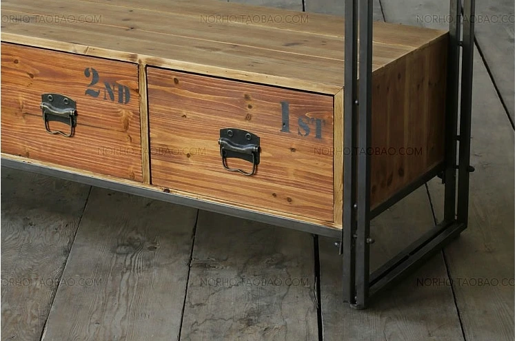 Amerikaanse land woonkamer tv kast retro hout smeedijzeren console ... Boekenkast bureau woonkamer