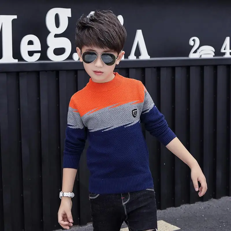 2070 свитер для мальчиков хлопковый Детский свитер среднего размера на осень и зиму с бархатным трикотажным свитером для детей - Цвет: Красный