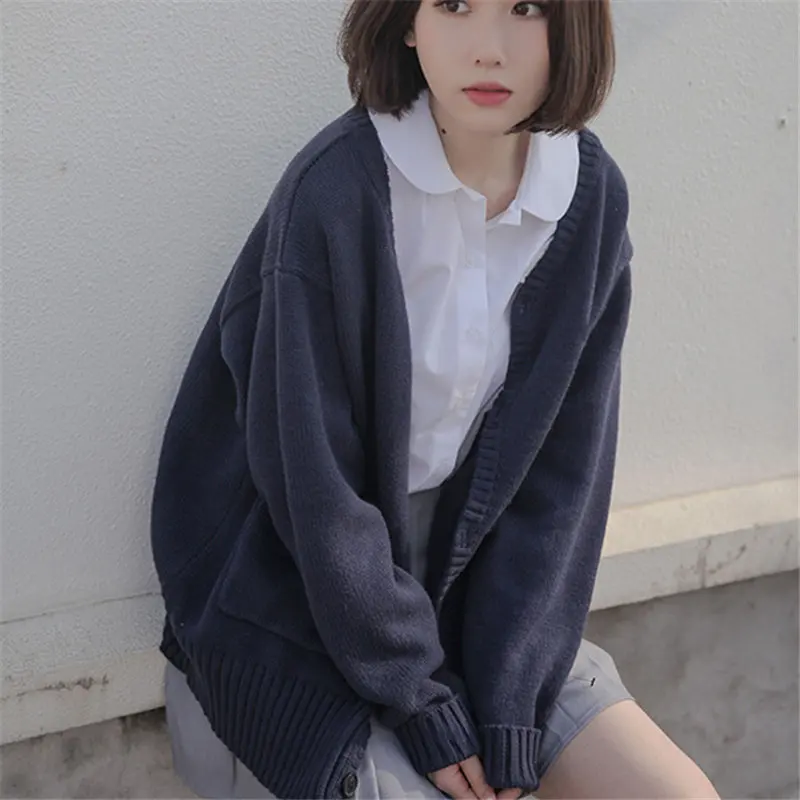 Весенний свитер, пальто с открытым стежком, трикотажная куртка, однотонный кардиган для женщин, Повседневные свитера, топовые куртки, японский кардиган Q532