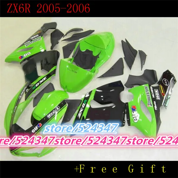 Мотоцикл обтекатель комплект для KAWASAKI Ninja ZX6R 05 06 636 2005 2006 зеленый глянец Черный ABS
