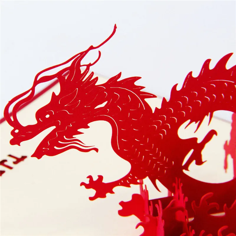 Китайский год красный 3D Дракон всплывающие поздравительные открытки лазерная резка конверт открытка полые резные Киригами ручной работы подарки 6A0681