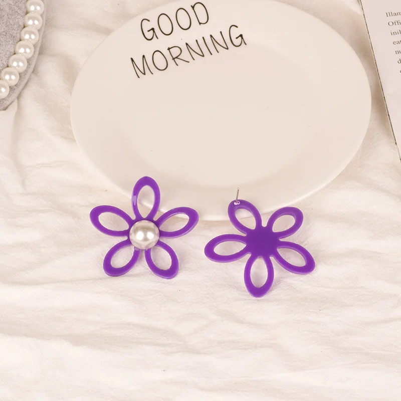 Vintage Acetic Acid Acrylic Flower Earrings for Women Acetate Resin Imitation Pearl Earings For Girls Fashion Jewelry Brincos (3)