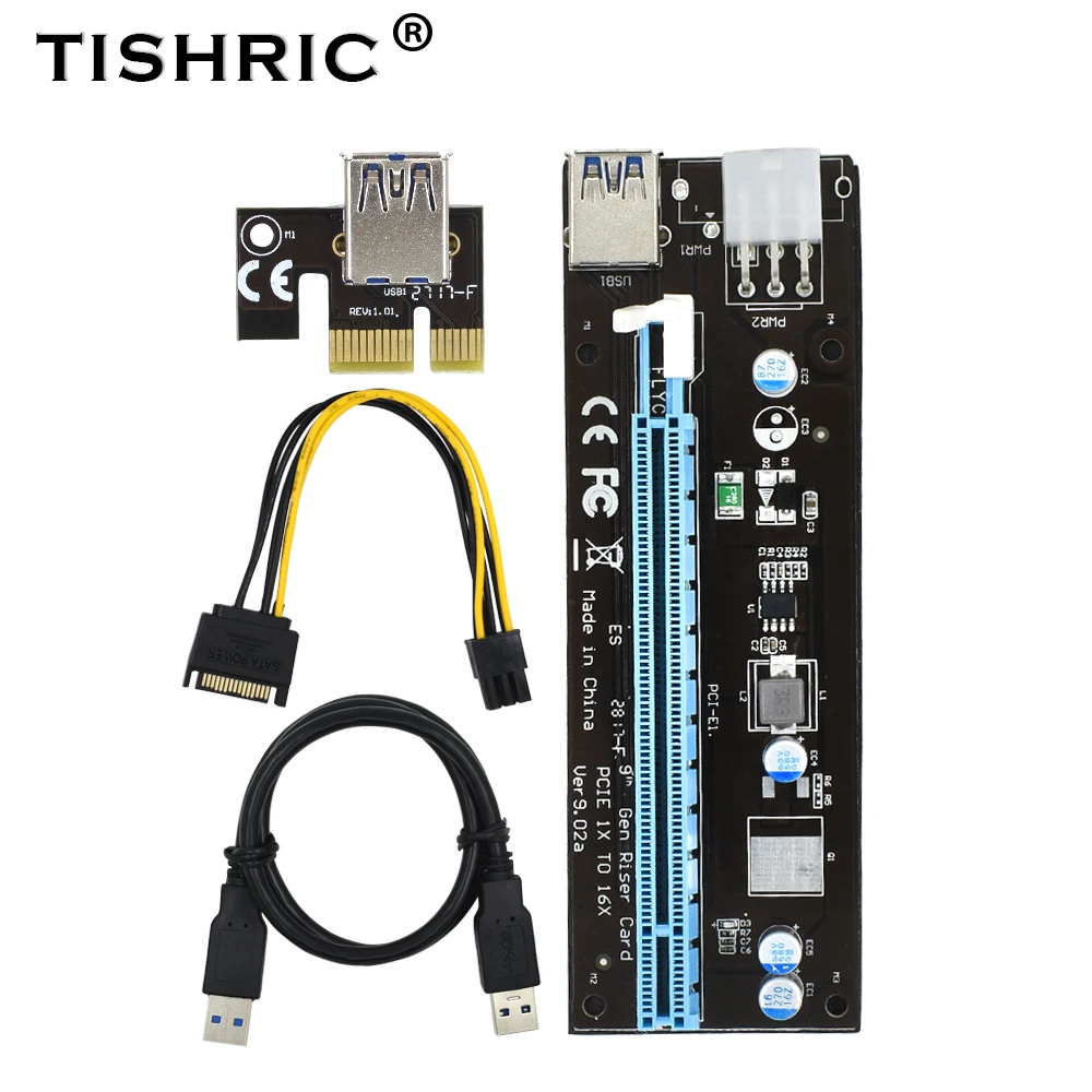 

TISHRIC 10pcs Riser Card VER902A PCI E PCI-E PCI Express Converter 1x To 16x Adapter Sata Ide Usb Extension Cable For Btc Miner
