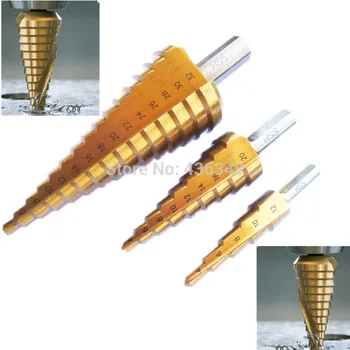

High-Speed Steel Step Drill Bit Set Power Tools Cone Titanium Coated Metal Hole Cutter Hex Shank Drive Quick 4-32mm