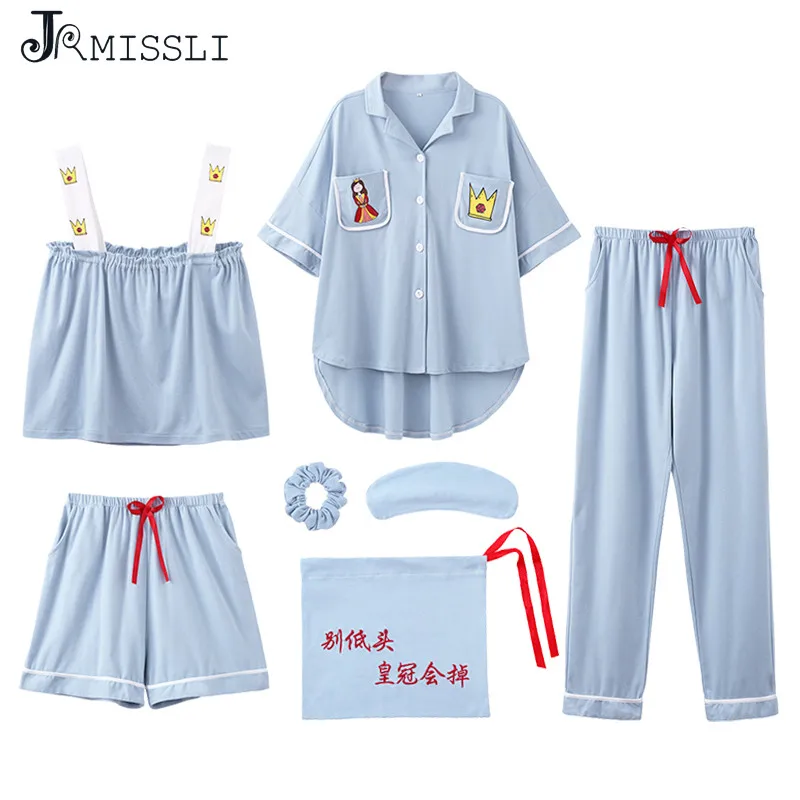 

JRMISSLI Sexy Pajama Set Pyjama Crown Femme Women Cotton Sleepwear Womens Pajamas Set Pajamas for Women 7 Pieces Sets