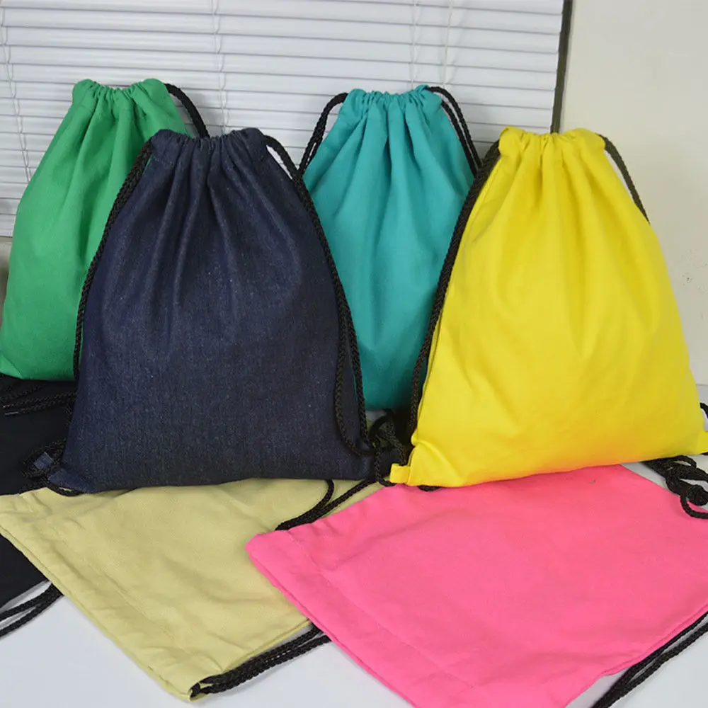 New Portable Drawstring Canvas Storage Bags Fitness Gym Swim Tote Bag