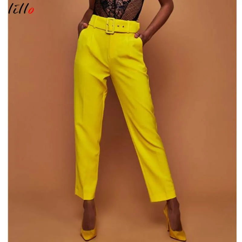 

2019 summer and autumn new ladies casual pants solid color high waist nine pants temperament fashion ladies pants with belt